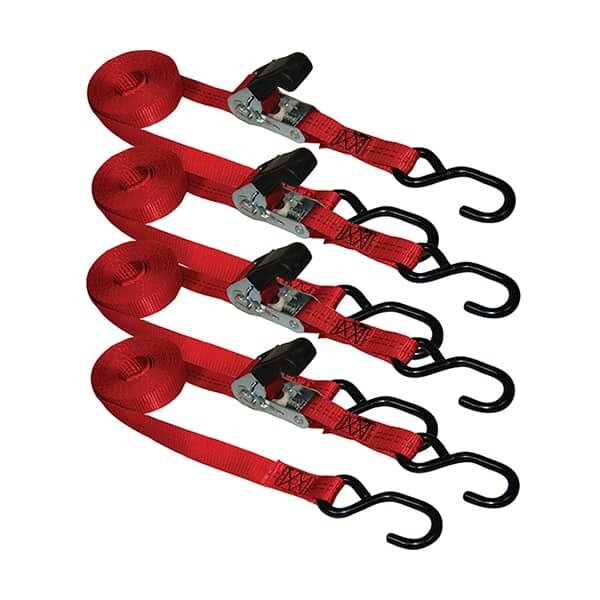 TIE-DOWN, RATCHET, 1" X 15' W/PADDED HANDLE & COATED S-HOOKS