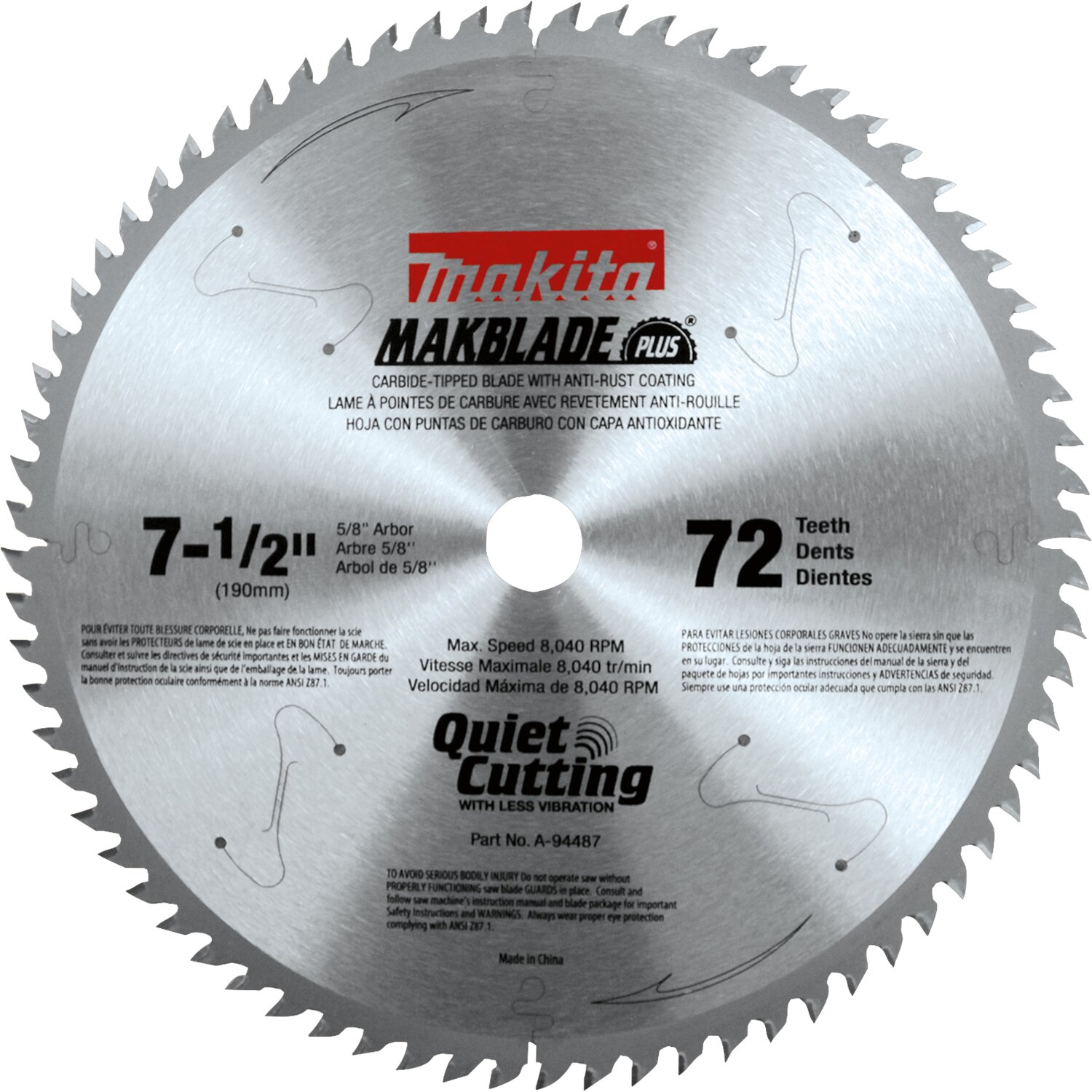 7-1/2" X 72T CARBIDE TIPPED SAW BLADES