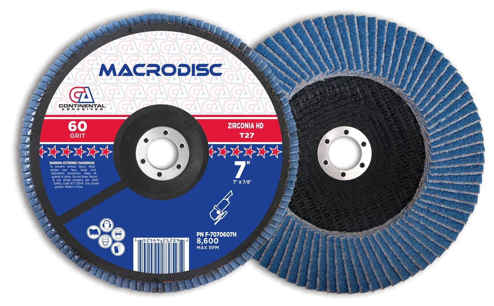 7" X 7/8" 60G T27 JUMBO ZIRCONIA HIGH‑DENSITY FLAP DISC - CA