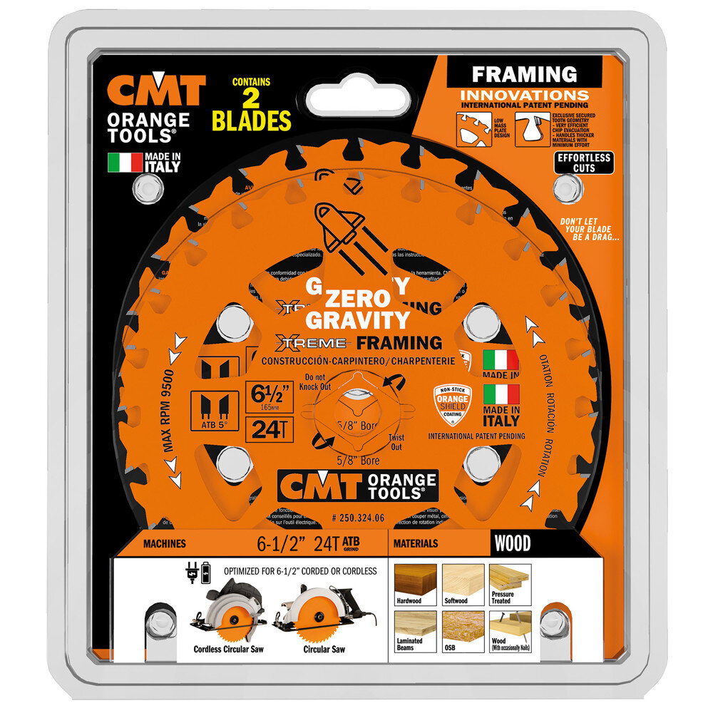 6-1/2" x 24T ZERO GRAVITY FRAMING BLADES - 2PK - CMT  

 PRICED AS A 2PK 

 THESE ONLY COME IN 2PKS, PLEASE SELL IN EVEN QUANTITES 2, 4, 6, 8, 10