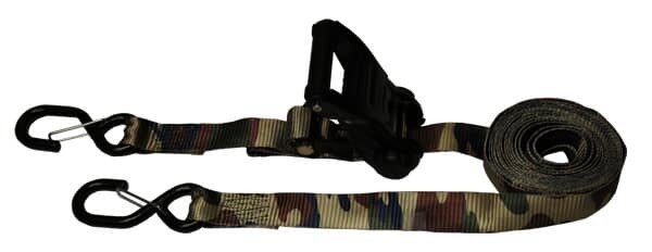 TIE-DOWN, RATCHET, 1.25" X 15' CAMO W/WEB KEEPER & COATED HOOKS W/KEEPERS