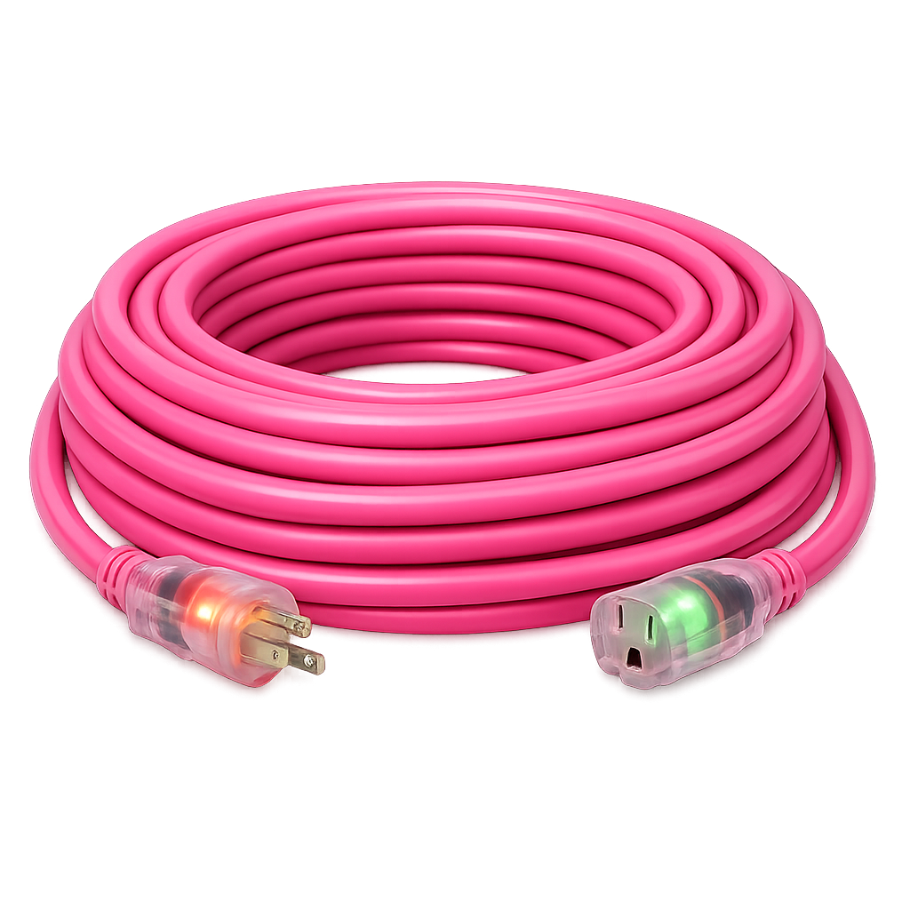 CORD - EXTENSION - SJTW - 12GA - 25' W/LIGHTED END - PINK- CUSTOMIZED