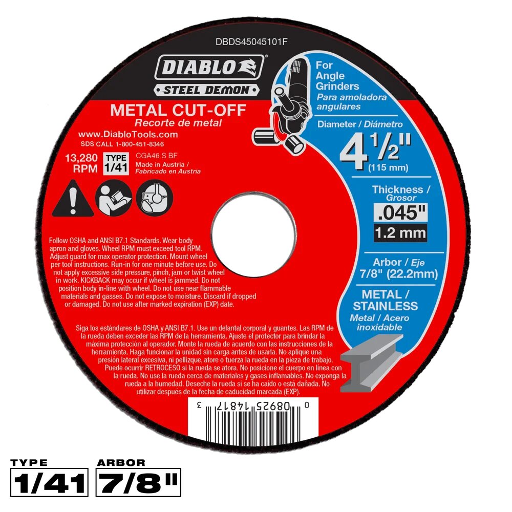 4-1/2" STEEL DEMON METAL CUT-OFF WHEEL- DIABLO