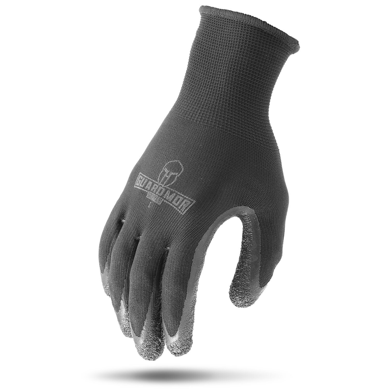 CRINKLE LATEX PALM BLACK 13G POLYESTER KNIT GLOVE WITH LATEX PALM - X-LRG