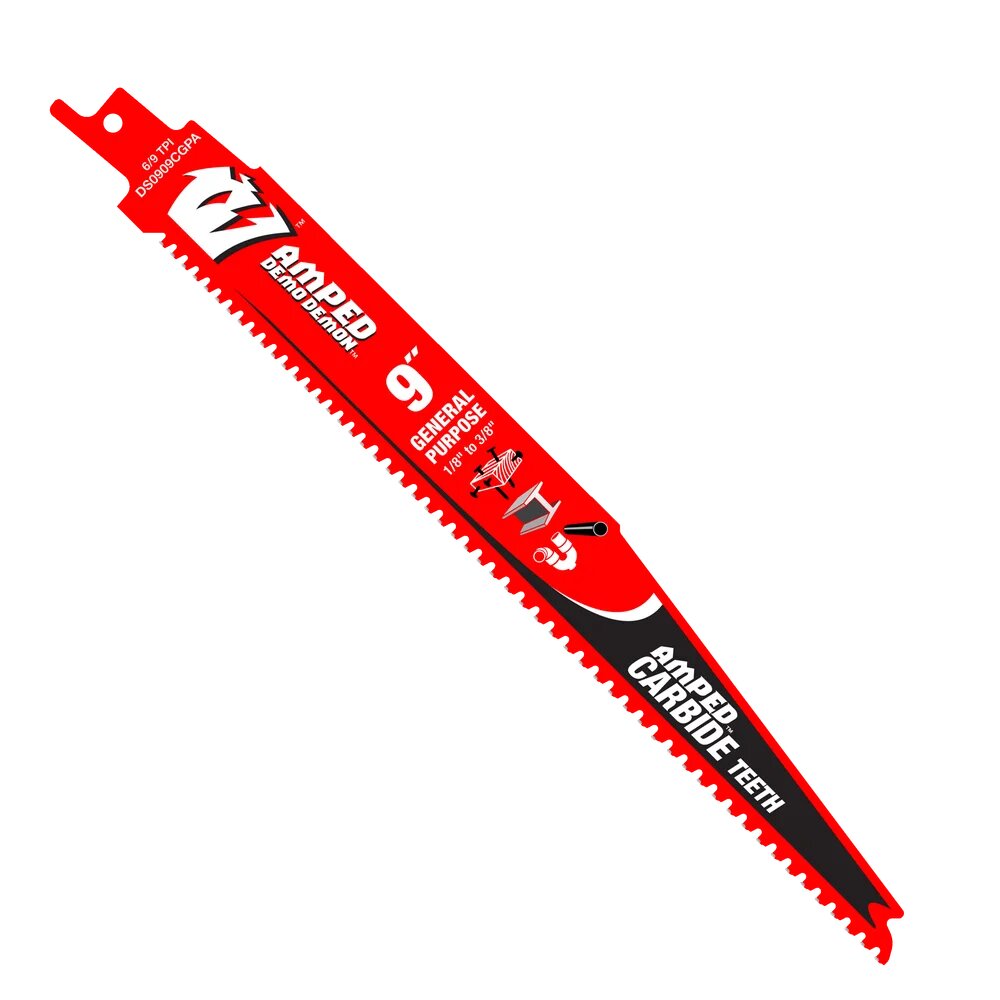 9" 6/9 TPI AMPED DEMO DEMON CARBIDE TEETH RECIP BLADES FOR GENERAL PURPOSE CUTS (3‑PK)