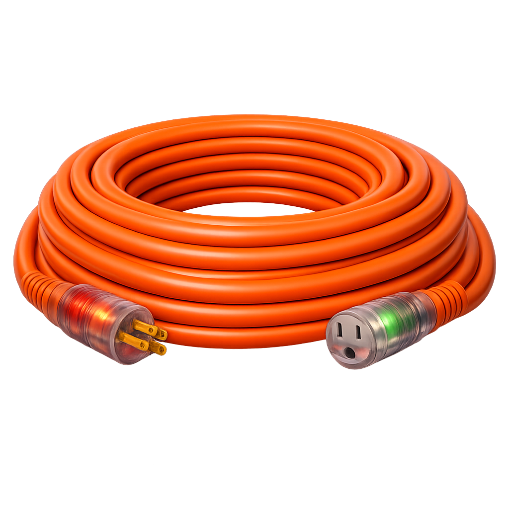 12 GAUGE SJTW EXTENSION CORD, WITH LIGHTED END- 25" ORANGE
