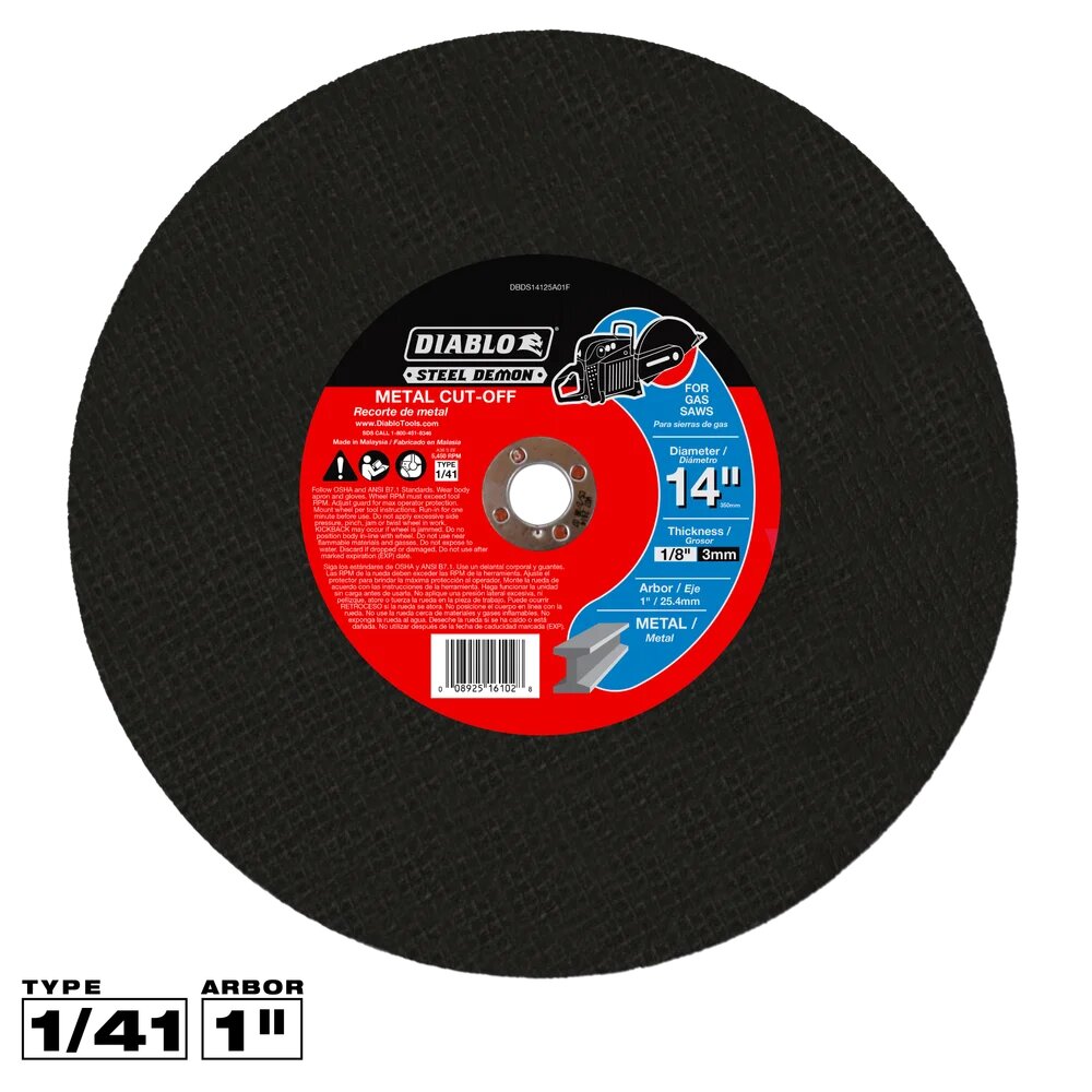 14" X 1" ARBOR STEEL DEMON™ HIGH SPEED METAL CUT-OFF DISC