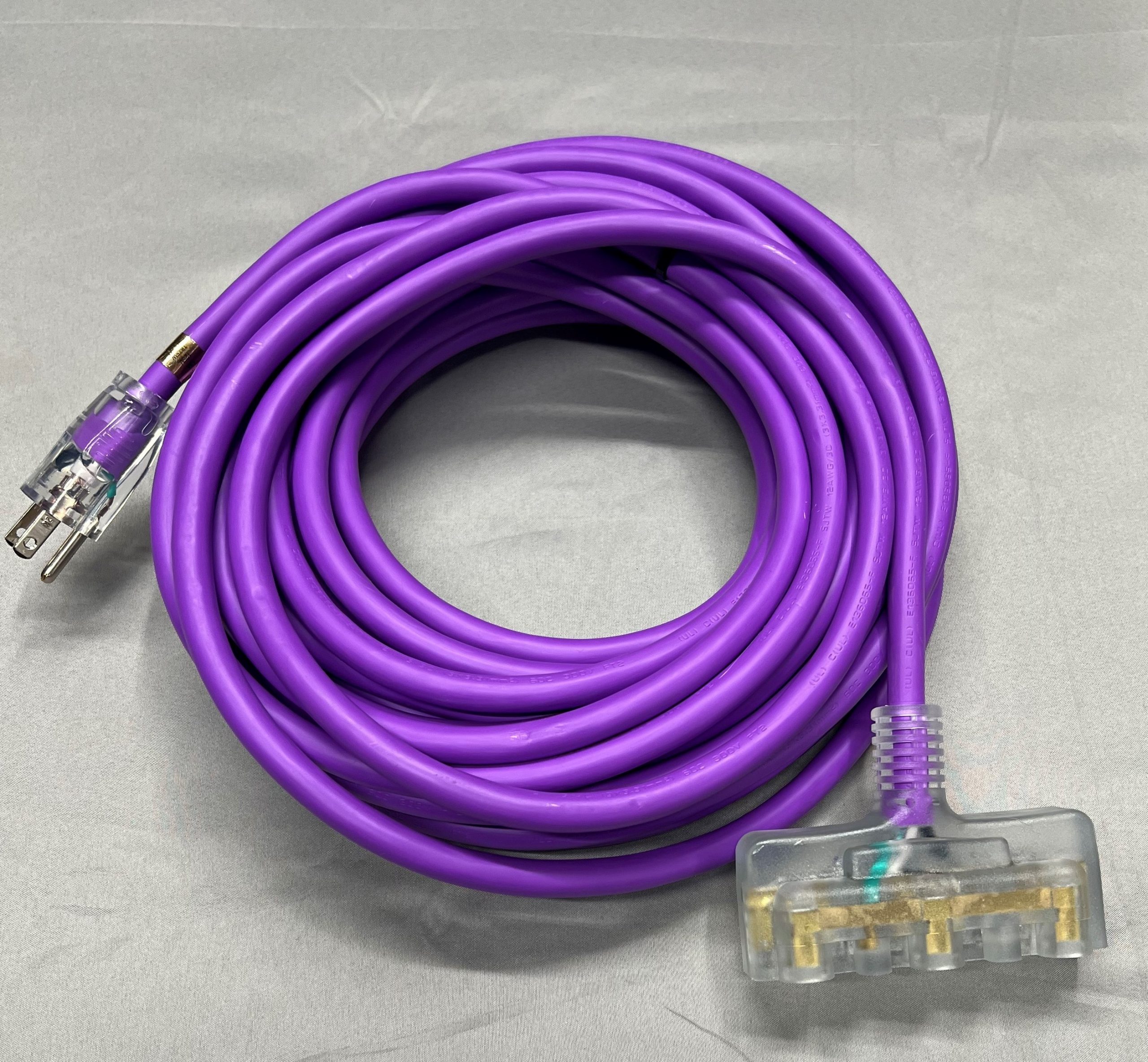 CORD - 12 GAUGE 50' EXTENSION CORD - TRIPLE TAP - LIGHTED END - PURPLE- CUSTOMIZED