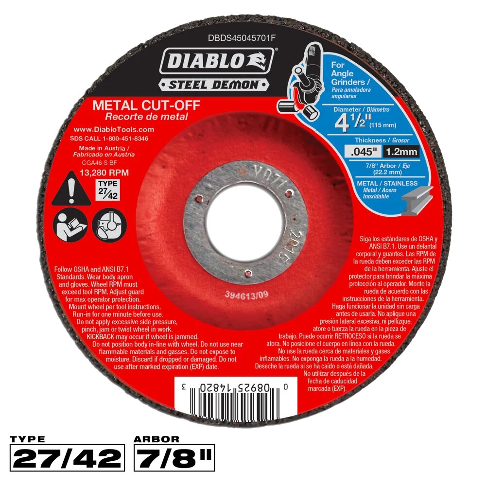 4-1/2" TYPE 27 STEEL DEMON METAL CUT OFF WHEEL  - DIABLO