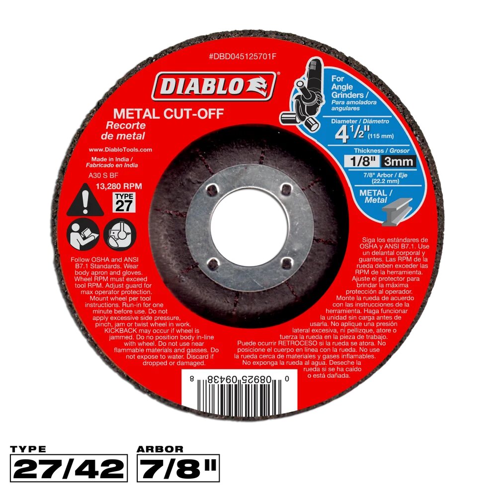 4-1/2" TYPE 27 METAL CUT-OFF WHEEL- DIABLO