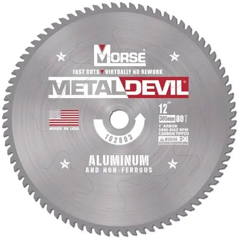 12" × 80T METAL DEVIL NXT NON‑FERROUS CARBIDE CIRCULAR SAW BLADE 1" ARBOR 3800 RPM MAX - MK MORSE