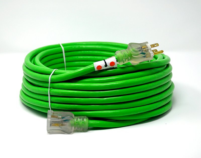 12 GAUGE SJTW EXTENSION CORD, WITH LIGHTED END- 50" GREEN