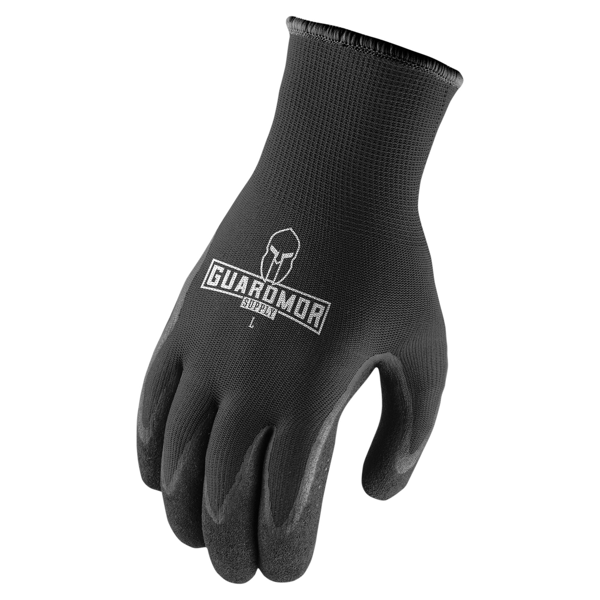 POLY TEXTURED NITRILE PALM GLOVE 13 GAUGE (MICROFOAM NITRILE) - BLACK - MED