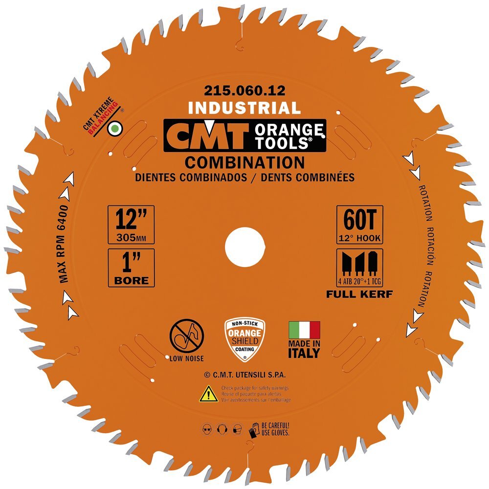 12" x 60T FULL KERF FINE CUT INDUSTRIAL MELAMINE CIRCULAR SAW BLADES - CMT