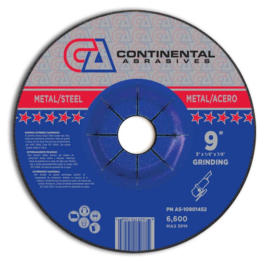9" X 1/4" X 7/8" TYPE‑27 DEPRESSED CENTER GRINDING WHEEL – CONTINENTAL ABRASIVES